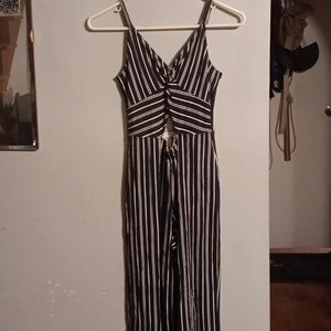 Hollister Womens Navy Blue Striped Stretchy Cut Out Jumpsuit One Piece I Size XS